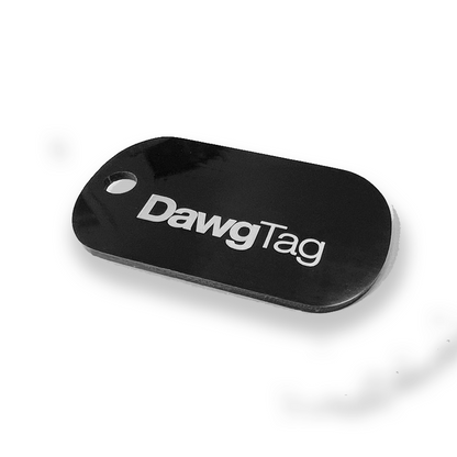 Single name tag with custom engraving displayed on a black background